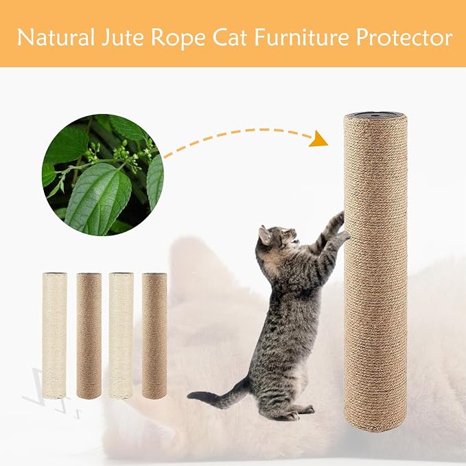 4 Pcs Cat Scratching Post Replacement for Indoor 15.7 x 3.1 Inches Cats Tree Replacement Parts Natural Jute Pole Part Cat Scratch Posts Refill with M8 Screws Spare Cat Furniture Accessories