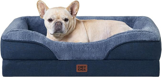 EHEYCIGA Orthopedic Dog Bed for Medium Dog, Memory Foam Dog Couch Bed with Sides, Waterproof Liner & Washable Removable Cover, Bolster Pet Sofa, 30x20 Navy