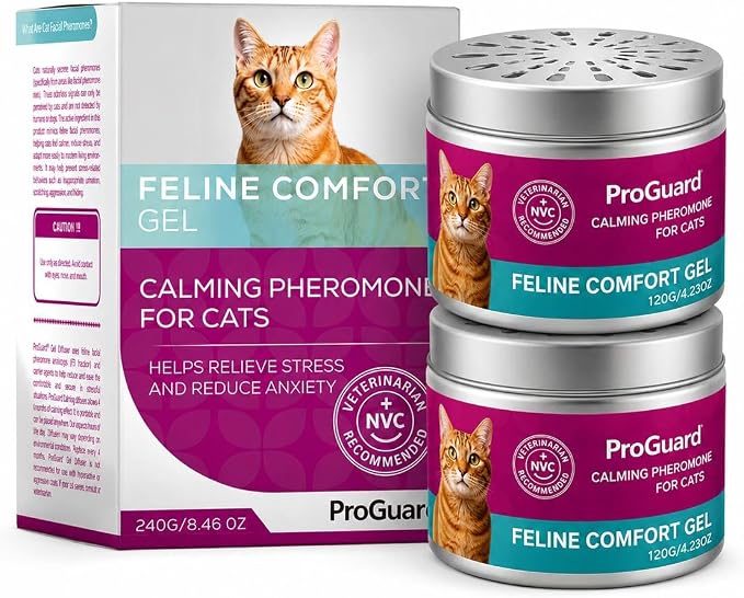 ProGuard® Cat Calming Diffuser Gel – Anti-Anxiety Pheromone Stress Relief for Cats & Kittens, Helps Reduce Stress-Related Behaviors, Drug-Free, No Electricity, 120 Days