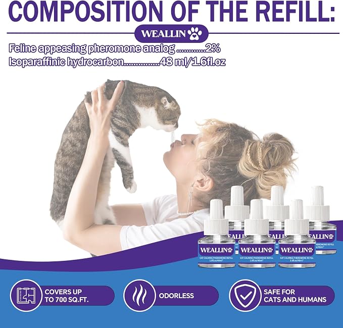 6 Pack Cat Calming Diffuser Refills - Cat Pheromones Calming Diffuser Refill Relieve Anxiety & Stress 6 Month Supply, Cat Pheromone Diffuser Refills (Fits All Common Diffuser Heads) | Cat Pheromones Calming Diffuser Refill 6 Month Supply, Cat Pheromone...