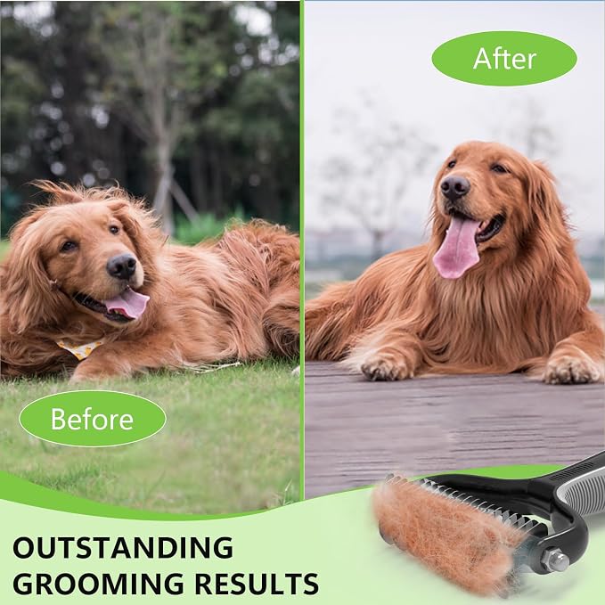 Staltwo Deshedding Dog Brush, Deshedding Undercoat Brush for Dog&Cat | Grey Extra-Wide Double-Sided Pet Grooming tool | Shedding Control for Long/Medium-Haired Dogs and Cats, Knot Removal