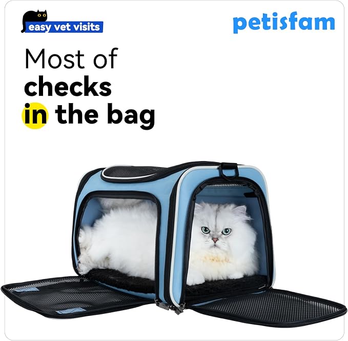 Cats Voluntarily Enter Carrier. Stress-Free Vet Visit, Veterinarian-Approved Design. 360 Mesh Visibility, Long-Term Durability, Car-Safe and Lockable Zips Hug Securely