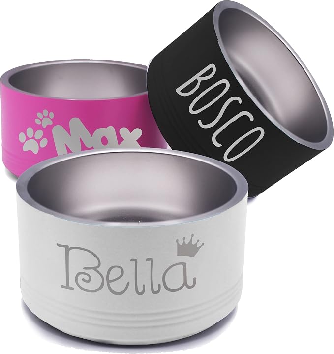 My Personal Memories Custom Personalized Stainless Steel Dog or Cat Bowl for Water and Food - Engraved Pet Bowl with Non Slip Bottom (Small - 18 Ounces, White)