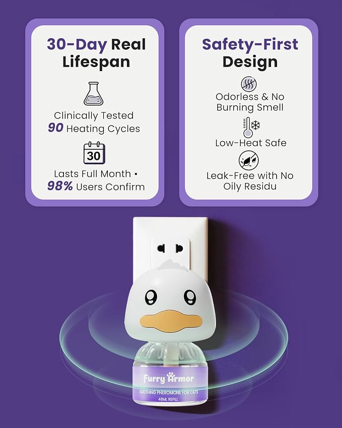 Calming Diffuser for Cats, Multi-Cat Starter Kit | 1 plug-in + 48ml refill, reduces scratching, meowing, hiding, urine marking, odorless, safe low-heat