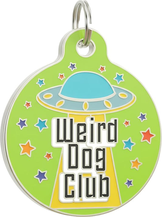 Bad Tags Personalized Dog and Cat ID Tags in 25+ Designs and 2 Sizes - 5 Lines of Custom Engraved Text - Funny Cute Personalized Pet Tags (Weird Dog Club, Large (1.25 inch))