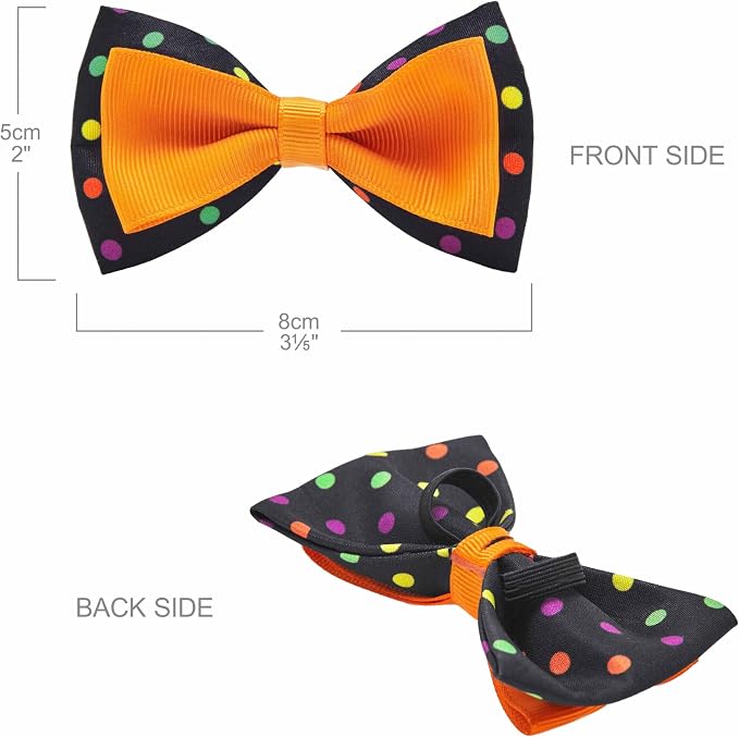 Blueberry Polka Dot Adjustable Dog Collar with Bowtie, Large Neck 18"-26", Perfect Halloween Collar