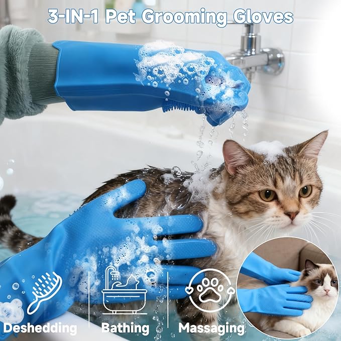 2PCS Dog Bath Supplies, Dog Bath Gloves | Dog Towels 32'' X 16'',Super Absorbent and Soft Pet Grooming Towel, Perfect Shower & Grooming Supplies for Dogs