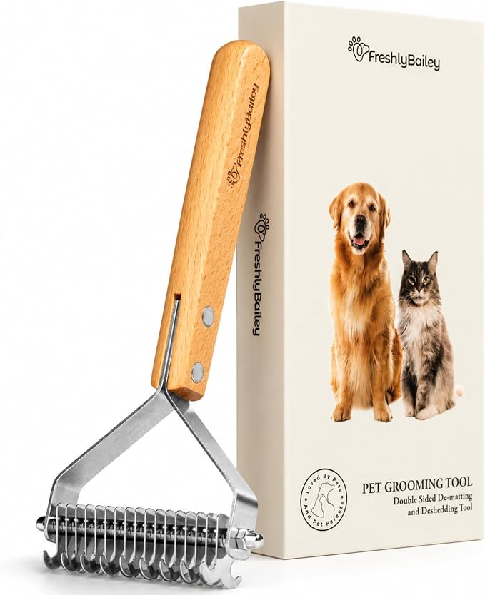 Dematting Comb for Cats and Dogs, Deshedding Tool and Undercoat Rake | Double-Sided Deshedding Tool Gently Detangles Matted Fur and Removes Loose Undercoat for Easier Grooming