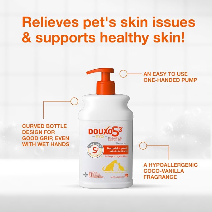 Douxo S3 PYO Chlorhexidine Shampoo For Dogs, Medicated Shampoo Antibacterial & Antiseptic, Yeast Infection Treatment for Dogs & Cats, Clinically Proven, 16.9 fl oz