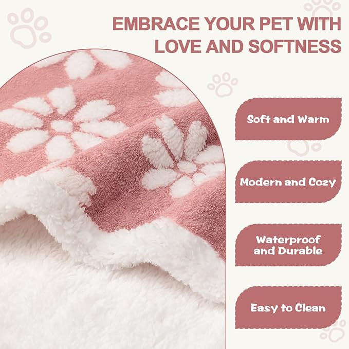 Waterproof Blanket for Dog Cat or Adult, Cute 3D Textured Flower Dog Blanket for Bed Couch Sofa, Soft Liquid Pee Proof Pet Furniture Protector, 50"x60", Pink