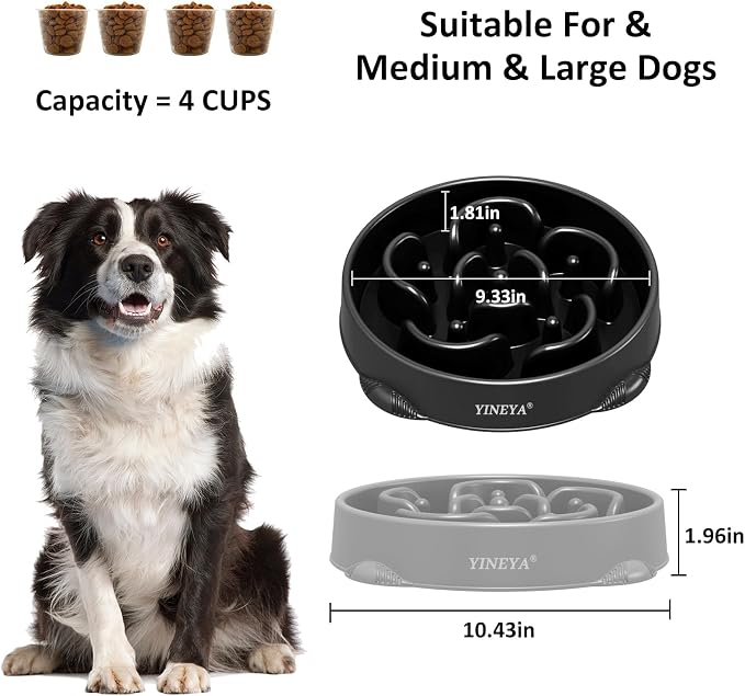 YINEYA 4 Cups Slow Feeder Dog Bowls Large Breed, Anti-Choking Pet Supplies, Maze Dog Food Bowl, Puzzle Feeder That Slow Down Eating 2PCS