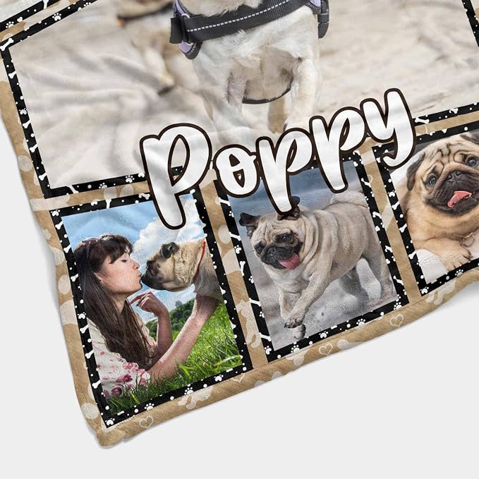 Custom Dog Pet Photo Memorial Blanket Dog Animal Footprint Personalized Loss of Dog Memorial Fleece Blankets Ultra-Soft Micro Throw Blanket Gift for Kids Grieving Pet Owner 30X40 Inch