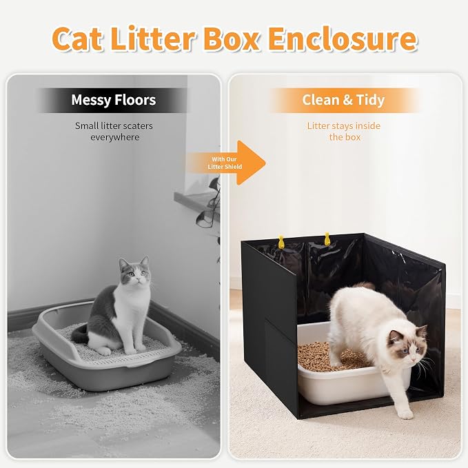 Aokeyee Black High Side Cat Litter Box Enclosure Splash Guard | All-Inclusive Waterproof, 27.16x21.65x16.53, Foldable Anti-Leakage Dust Control