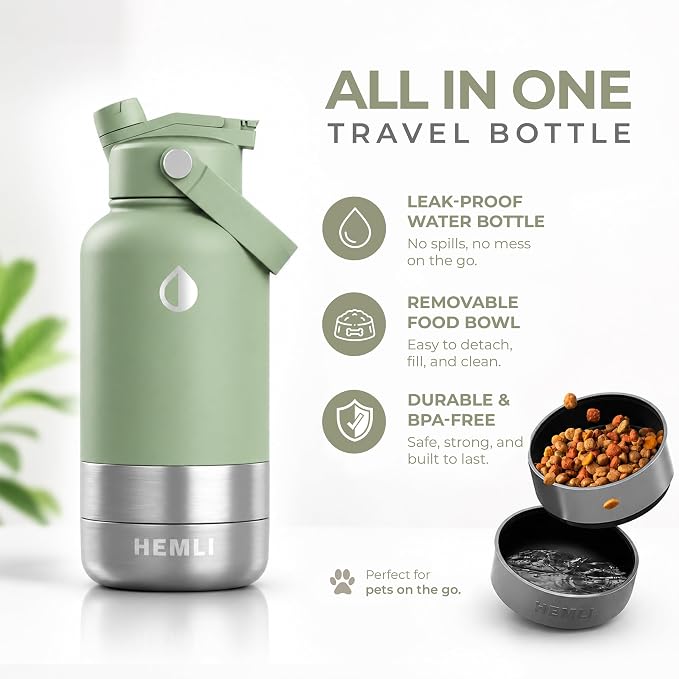 32 oz. Dog Water Bottle, Insulated Dog Travel Water Bottle, Stainless Steel Pet Water Bottle Dispenser Portable Food and Water Bowl for Dogs for Walking Dog Canteen Travel Kit