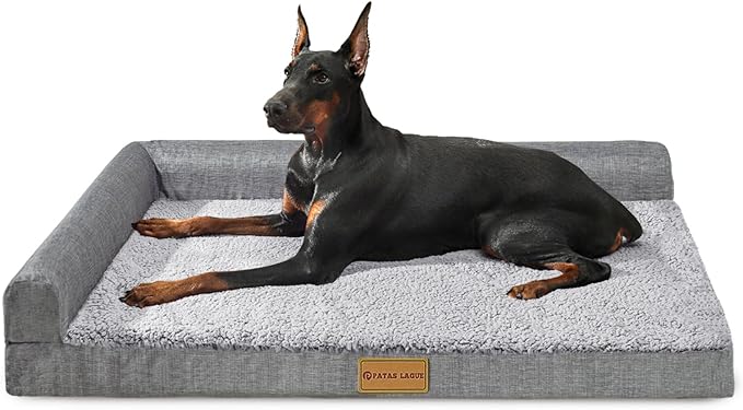 Patas Lague Orthopedic Large Dog Bed Washable Pet Sofa Bed 48''X30''Grey | 2-Sided Bolster Egg-Crate Foam Dog Couch Large Sized Dogs, Waterproof Removable Washable Cover, Nonskid Bottom Pet Crate Mat