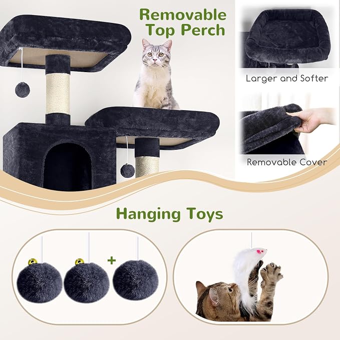 Globlazer Extra Tall Cat Tree Tower for Indoor Cats, 76in, F76, Dark Grey | Multi-Level Cat Furniture with Cozy Condos,Hammock and Perches for Large Adult Cats, Perfect for Climbing, Scratching