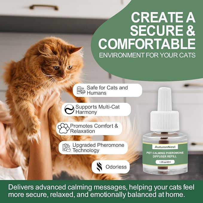Cat Calming Pheromone Diffuser Refills, 4 Pack Cat Calming Refills | Helps Relieve Cat Anxiety, Reduce Stress, Aggression, Fighting, Spraying, Scratching, Vet Visits, Travel, Multi-Cat Homes