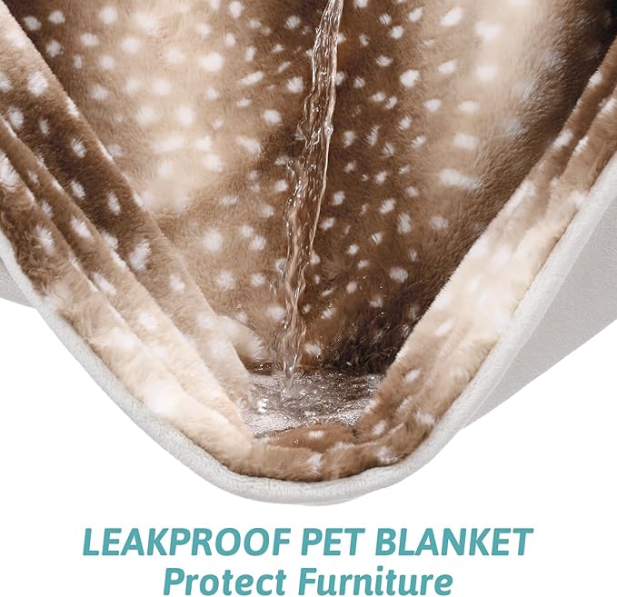 COZY KISS Luxury Faux Fur Blanket Deer Print, Waterproof Pet Blanket Washable, Woman Sofa Bed Couch Throw, Liquid Pee Proof for Large Dog or Cat, Reversible, Super Soft, 60x80 inch, Brown