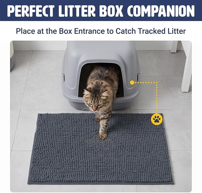 Muddy Mat® | Cat Litter Mat 24"x36", Litter Trapping Mat, Super Absorbent Scatter Control, Soft on Paws, Slip Resistant Washable Kitty Litter Mat, Traps Litter, Protects Floors, Charcoal