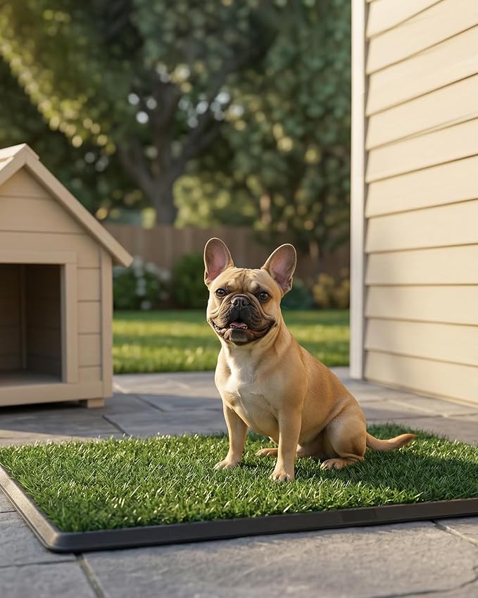 Powools Grass Pad for Dogs Potty - 3-Layer Reusable Dog Grass Pad with Tray, Washable Artificial Grasses Dog Potty Tray with Drainage Holes, Indoor & Outdoor Grass Pee Pad for Dogs, 30" x 20"