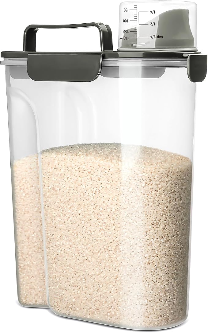 Viretec Rice Storage Container, 5 to 10lb Dry Food Airtight Dispenser, Pet Dog Cat Food Canister, BPA Free Clear Plastic Kitchen and Pantry Organization Bin for Oatmeal, Grain, Cereal, Pasta, Flour