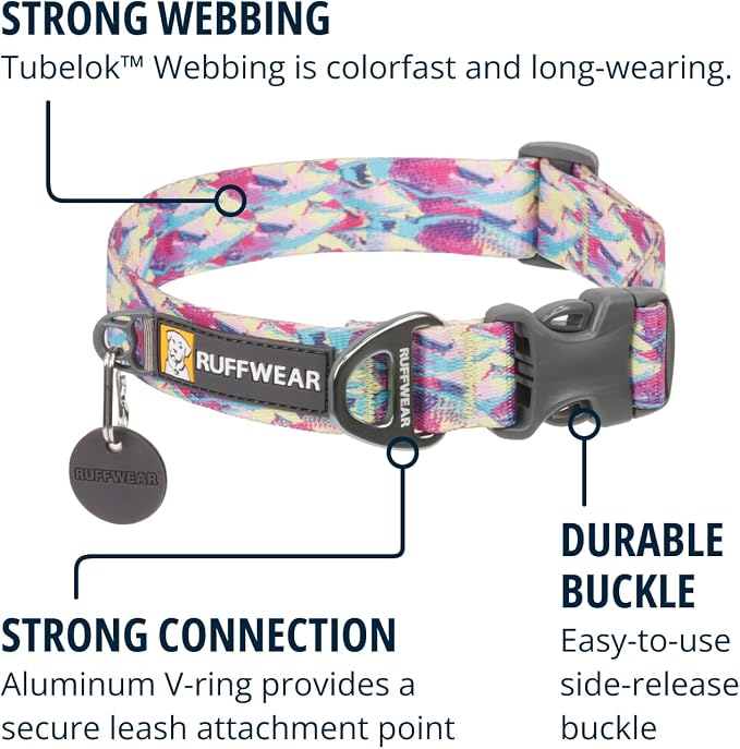 Ruffwear, Front Range Dog Collar, Adjustable Tubelok Webbing, Lightweight, Side Release Buckle, Aluminum V-Ring, Durable for Everyday Use, Pink Rose, 11"-14"