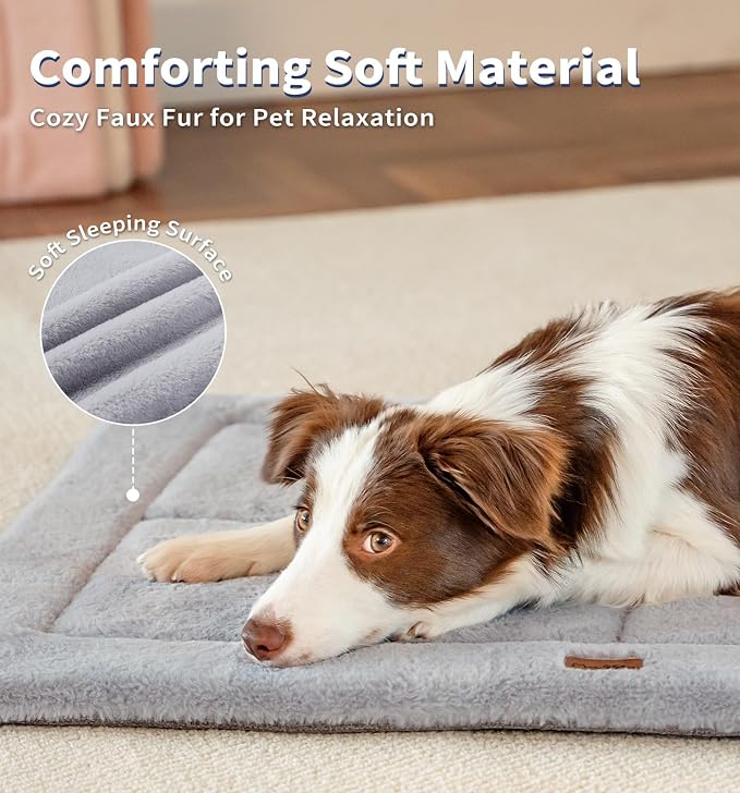 MADE 4 PETS Dog Crate Pad Washable Dog Bed for Medium Large Dogs, 35"x23" | Washable & Reversible, Anti-Slip Kennel Mat for Cozy Sleeping, Soft Fluffy Dog Bed for Indoor & Outdoor Use, Gray