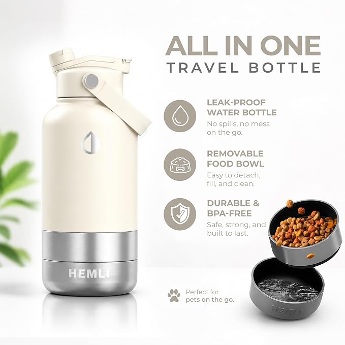 32 oz. Dog Water Bottle, Insulated Dog Travel Water Bottle, Stainless Steel Pet Water Bottle Dispenser Portable Food and Water Bowl for Dogs for Walking Dog Canteen Travel Kit