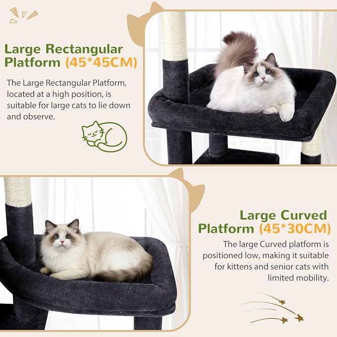 Globlazer 74in Large Sturdy Cat Tree for Large Cats, F74F, Beige | Tall Maine Coon Cat Tower for Indoor Cats Large Adult with 8 Scratching Posts, 2 Spacious Cat Condos, 3 Perches