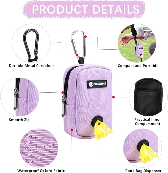 Small Treat Pouch with Dog Bags Dispenser, Portable Walking Bags, Purple