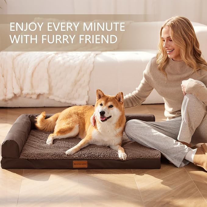 Patas Lague Orthopedic Medium Dog Bed Washable Pet Sofa Bed 30''X20''Brown | 2-Sided Bolster Egg-Crate Foam Dog Couch Medium Size Dogs, Waterproof Removable Washable Cover, Nonskid Bottom Pet Crate Mat