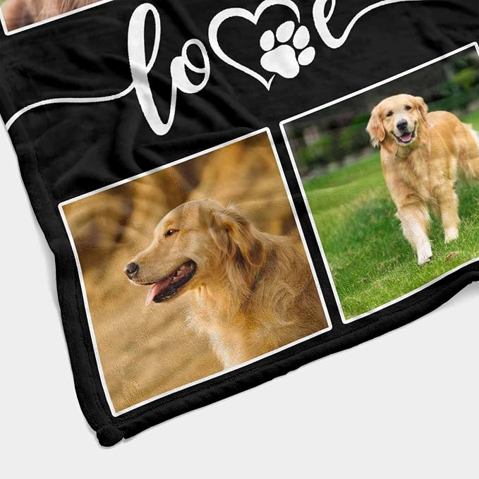 InterestPrint Personalized Dog Pet Memory Blankets with Beloved Photo Dog Paws Love Blanket Custom Loss of Loved one Memorial Blanket Gift for Dogs Cats Pets Lovers 60X80 Inch