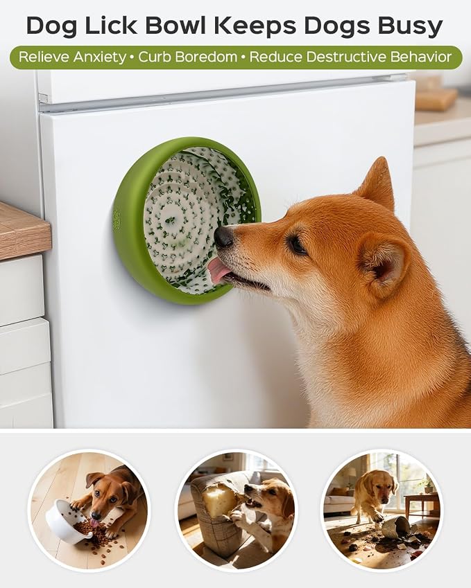 Dog Lick Bowl for Dogs S, Lick Mat, Slow Feeder Lick Bowl with Strong Suction, BPA-Free Silicone, Freeze Licking Bowl for Anxiety Relief, Enrichment & Distraction, Dishwasher Safe（Green， S）