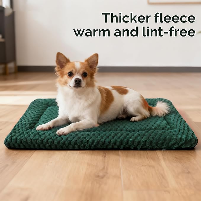 Dog Bed Crate Mat, Soft Durable Washable Anti-Slip Kennel Pad for Dogs & Cats, Reversible (Dark Green, M(30"*20"*1.5"))