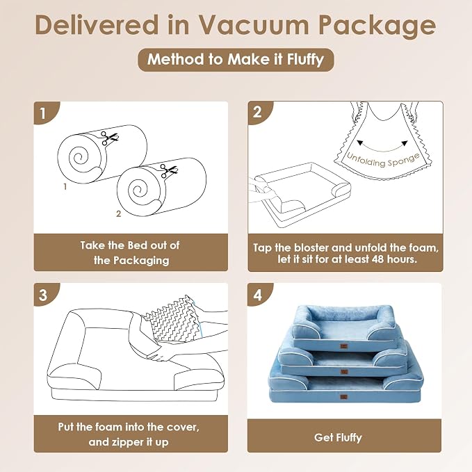 EHEYCIGA Orthopedic XL Dog Beds, Waterproof Memory Foam Dog Bed for Extra Large Dogs, Non-Slip Bottom and Egg-Crate Foam Big Pet Couch Bed with Washable Removable Cover, Washed Blue
