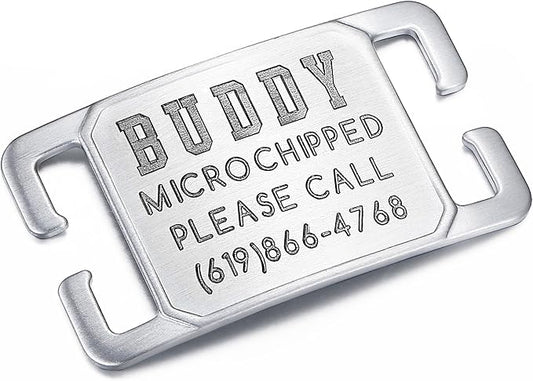 Rugged & Refined: Immovable Slide-On Pet ID Tag - Silent No-Noise Design - Deep Laser Engraved Horology-Grade Steel - Medium | Brushed Stainless Steel