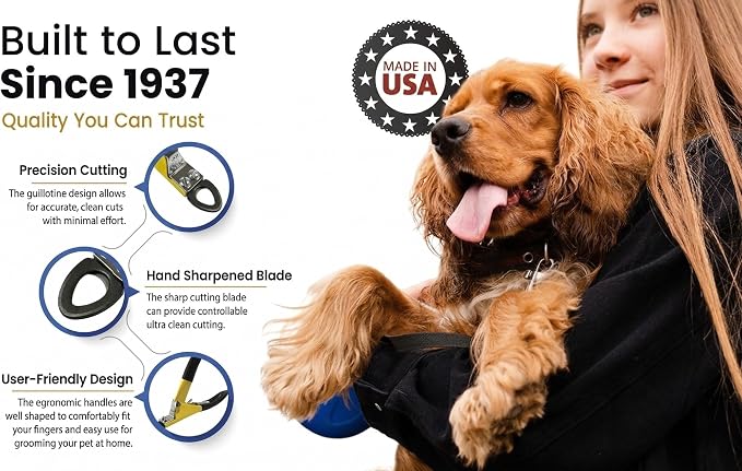 Resco Deluxe Dog Nail Clippers for Large Dogs - Professional USA-Made Guillotine Trimmer - Heavy Duty Steel, Yellow