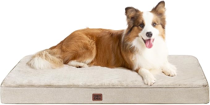EHEYCIGA Large Orthopedic Memory Foam Dog Bed Washable, 36x27Inch, Beige | High Density Egg Crate Foam, Waterproof Liner, Removable Easy Clean Cover, Non-Slip Bottom, Fits Floor, Camping and Car