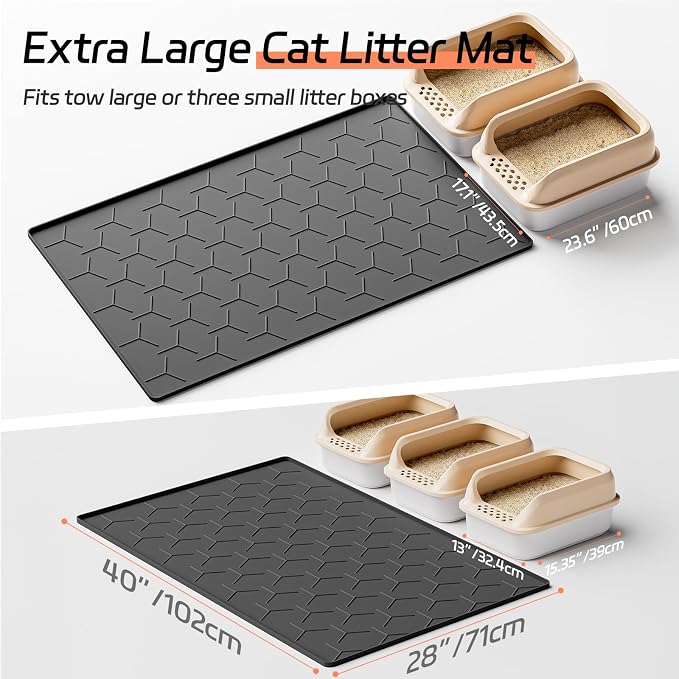 Bulkniu Silicone XL Cat Litter Mat, 28"X40", Raised Edge Waterproof, Black | Litter Trapping & Recycling, Easy to Clean, Non-Slip, Durable Safe & Odorless, Paw Friendly