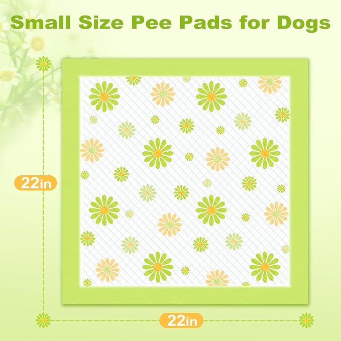 MIZOK Puppy Pads 100 Counts 22"x22" , Dog Pee Pads 6-Layer Super Absorbent & Leak-Proof, Daisy Pattern, 4-Corner Adhesive Tabs, Wee Wee Pads for Puppies & Small Dog Breeds