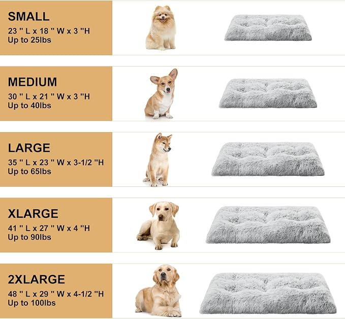 BFPETHOME Dog Bed for Large Dogs, Plush Kennel Pad for Sleeping &Ease Anxiety, Washable Mats with Anti-Slip Bottom - 53 x 36 inch, Grey