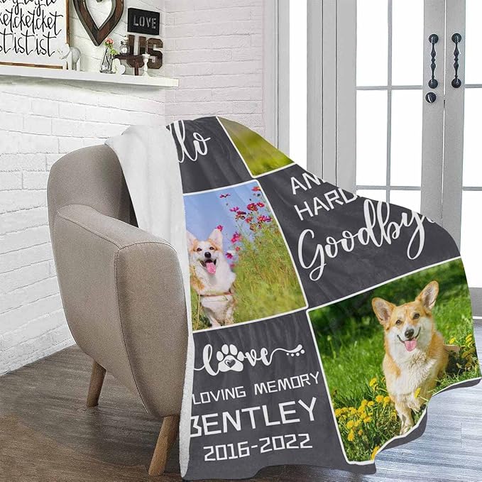 Artsadd Pet Dog Memorial Gifts Personalized Blanket with Photos and Name-in Loving Memory Gifts for Loved Ones Lost-Custom Remembrance Gifts Blankets for Pets Lover-Three Photos