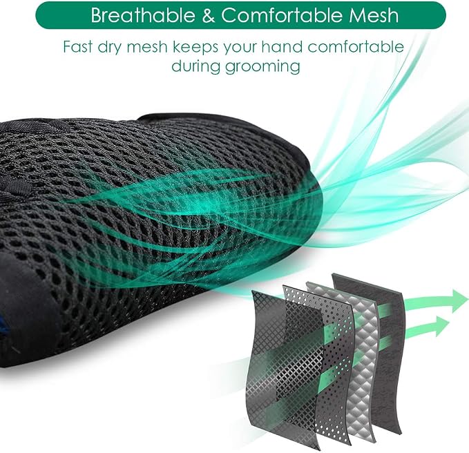 Pet Hair Removal Glove with 255 Silicone Tips for Dogs & Cats, 1 Pair Green | 2-in-1 Deshedding & Massage Mitt, 5-Finger Flexible Design, for Bathing & Grooming, Safe for Long/Short/Curly Hair Pets