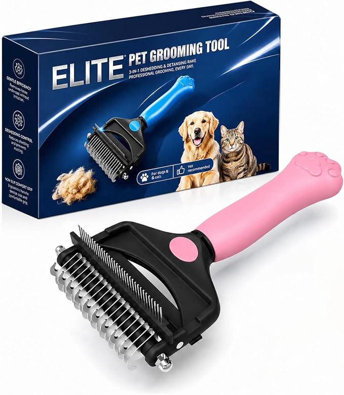 Deshedding Dog Brush，3-in-1 Undercoat Rake for Dogs (Pink) | Pet Pro Grooming Tool – Ultimate Dematting Comb & Deshedding Brush for Cats and Dogs, Perfect for Shedding & Detangling