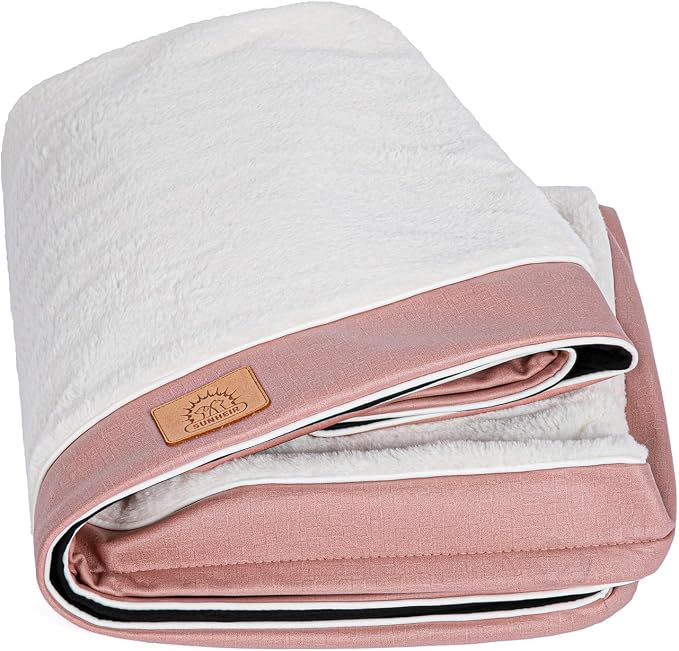 Sunheir Waterproof Dog Bed Covers Replacement Washable, Pet Bed Cover Only | Removable Machine-Washable Soft Plush Cover in Easy-Clean, Non-Slip Bottom, Zipper Closure, 24x16x3 Inches, Pink