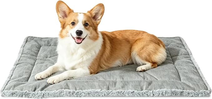 Reversible Dog Crate Mat for Medium Dogs,Oxford & Plush, 29"x18",Light Gray | 1.2" Fill Preserves Crate Height,Fleece Cozy,Wipes Clean,Splash-Proof,Machine Washable, Folds Flat For 30" Wire Crate & Go