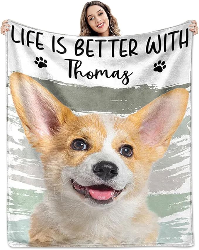 Pamaheart Custom Dog Face Blankets, Personalized Pet Photo Blanket, Fleece Dog Blankets, Customized Photo Throws, Dogs Dad Gifts, Pet Lover Gifts, Memorial Gift /27