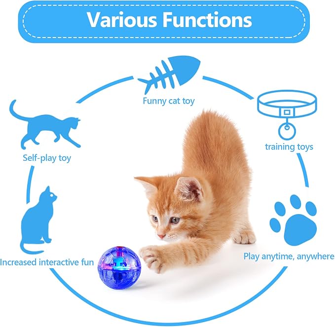 Jecery 9 Pcs Ghost Hunting Light Up Cat Balls LED Motion Activated Cat Toy Interactive Lighted Ball Pet Glowing Mini Running Exercise Toys for Kitten Dog Pet Animals Activity(Transparent)