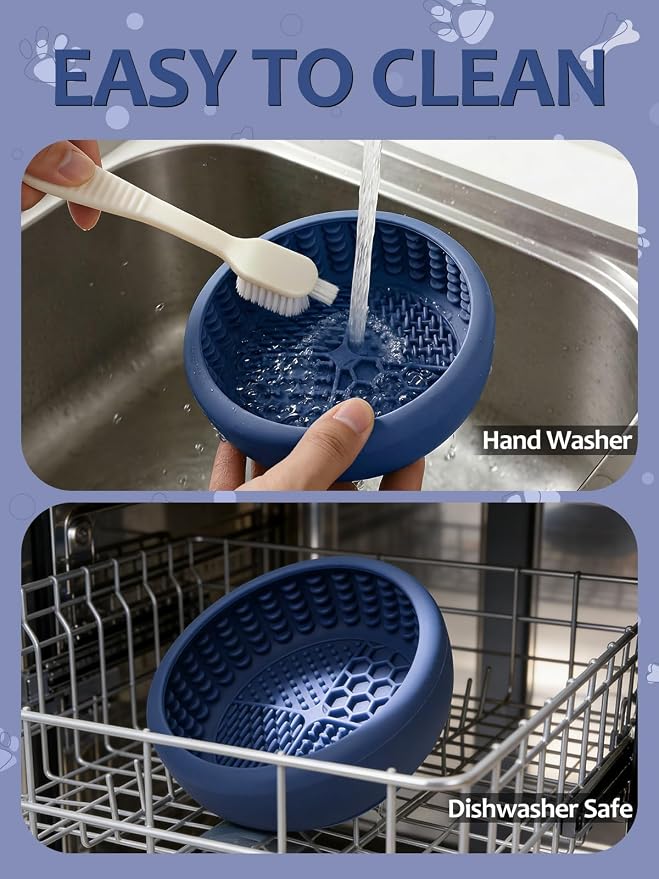 Dog Lick Bowl with Brush and Scraper, Anxiety Relief Lick Mat for Dogs, Non-Slip Freeze Licking Bowl Enrichment Puzzle Feeder for Distraction, BPA Free Silicone, Dishwasher Safe