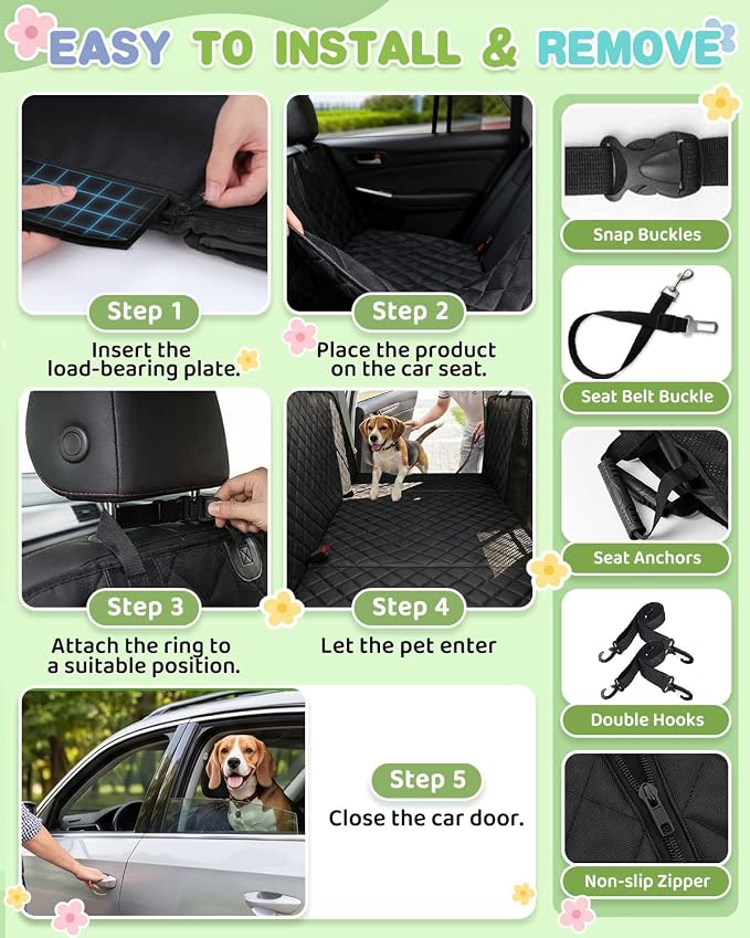 Victoper Back Seat Extender for Dogs, Dog Car Seat Cover with Detachable Hard Bottom Holds 440 LB, 600D Heavy Dog Seat Cover with Seatbelt, 100% Waterproof Backseat Extender for Sedan SUV Truck